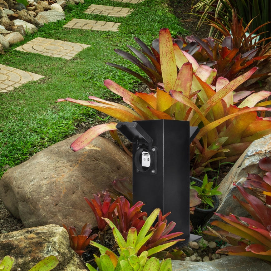 Borne de prise extérieure 2Z 230V IP44 noir angulaire