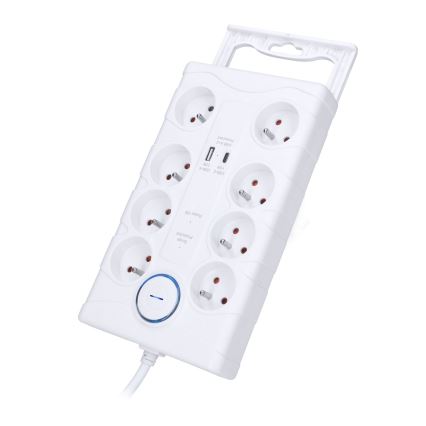 Verlängerungskabel mit Schalter 8Z Typ E + 1xUSB-A + 1xUSB-C 2m weiß
