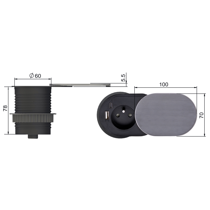 Integrato presa 1Z + USB A+C