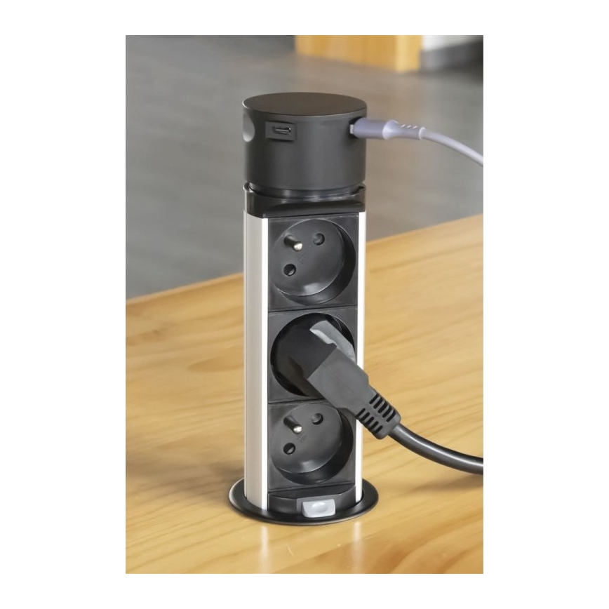 Colonna presa da tavolo 3x230V + 2xUSB nero