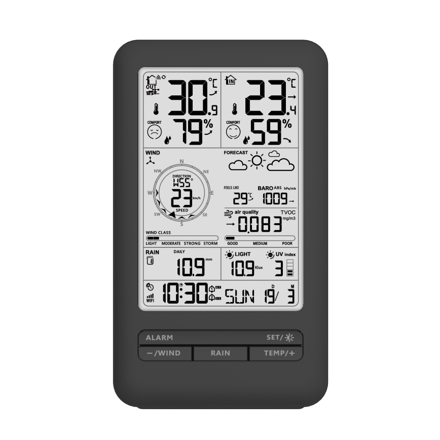 Station météo professionnelle avec écran LCD 5V/2xAA + 3xAA + 2xAA Wi-Fi Tuya