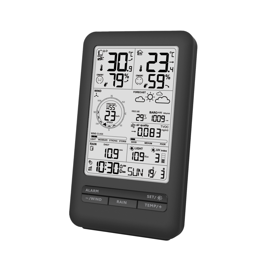 Station météo professionnelle avec écran LCD 5V/2xAA + 3xAA + 2xAA Wi-Fi Tuya