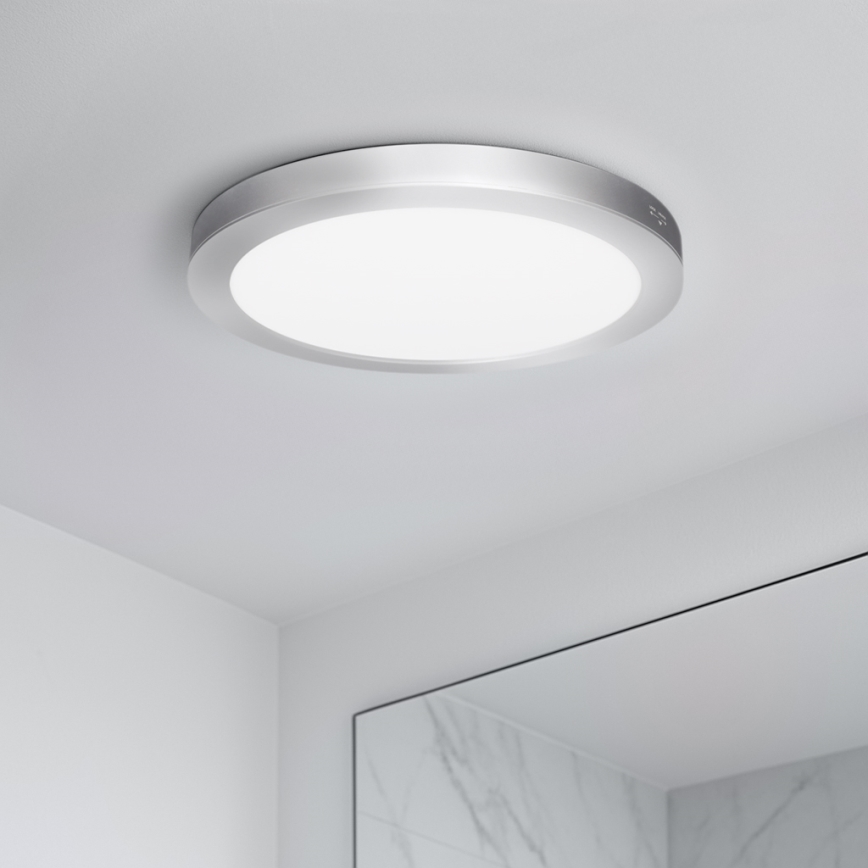 Pannello LED 2 in 1 da incasso o a superficie 18W/230V 3000/4000/6000K Ø 22,5 cm IP54 argento