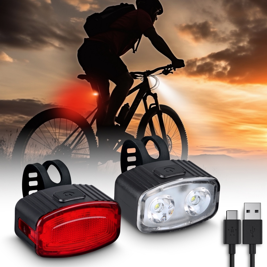 SET 2x LED Luce per bicicletta ricaricabile e dimmerabile 350 mAh IP44 rosso/bianco