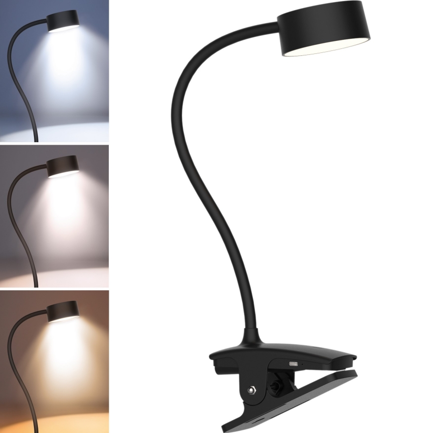 Solight WO3001-B-LED Lampada flessibile dimmerabile con clip LED/2W/5V 3000/4000/6500K nero