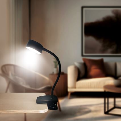 Solight WO3001-B-LED Lampada flessibile dimmerabile con clip LED/2W/5V 3000/4000/6500K nero