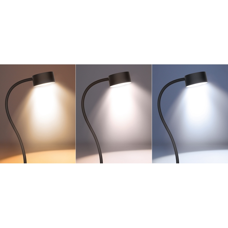 Solight WO3001-B-LED Lampada flessibile dimmerabile con clip LED/2W/5V 3000/4000/6500K nero