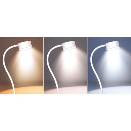 Solight WO3001-W- Lampada flessibile dimmerabile a LED con clip LED/2W/5V 3000/4000/6500K bianco