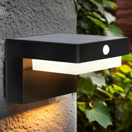 LED Applique solare con sensore di movimento e crepuscolare PALERMO LED/5W/2000 mAh IP54 nero