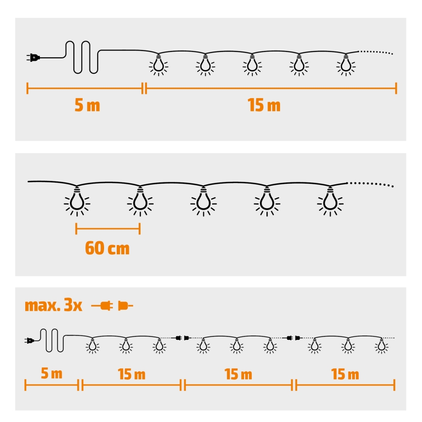 Catena decorativa da esterno LED 25xE12 20m IP44 bianco caldo