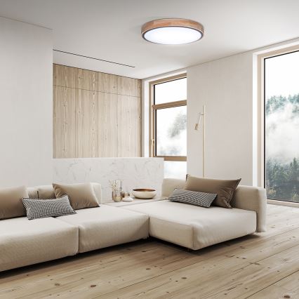 Plafoniera LED dimmerabile IRON OAK 48W/230V 3000-6500K rovere Ø 40 cm + telecomando incluso