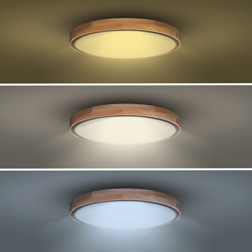 Plafoniera LED dimmerabile IRON OAK 48W/230V 3000-6500K rovere Ø 40 cm + telecomando incluso
