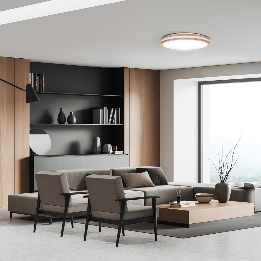 Plafoniera LED dimmerabile WOODY LED/48W/230V 3000-6500K quercia diametro 38 cm + telecomando