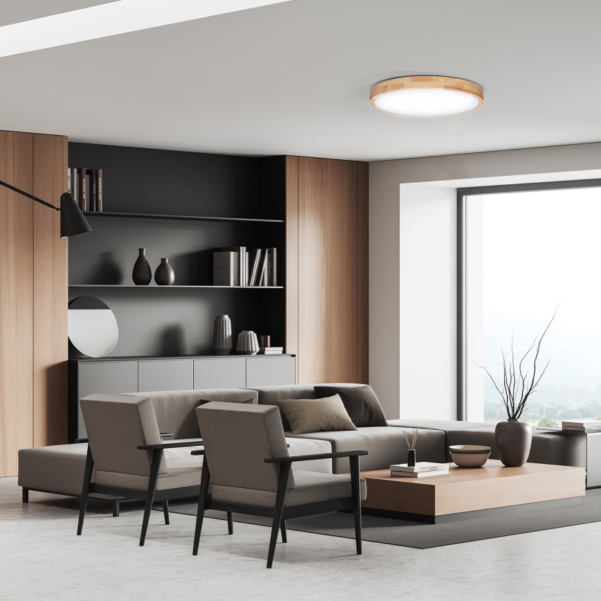 Plafoniera LED dimmerabile SOLID OAK LED/60W/230V 3000-6500K quercia diametro 51 cm + telecomando