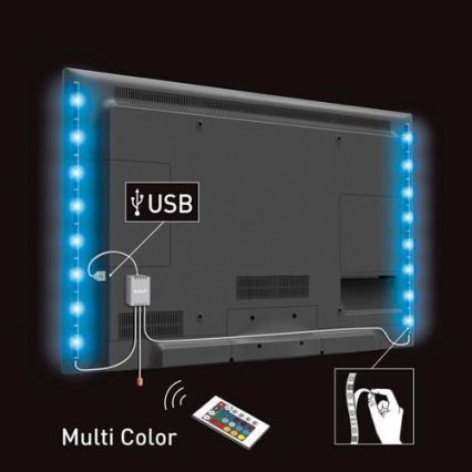 SET 2x LED RGB Streifen für TV mit Fernbedienung LED/USB 2x50cm