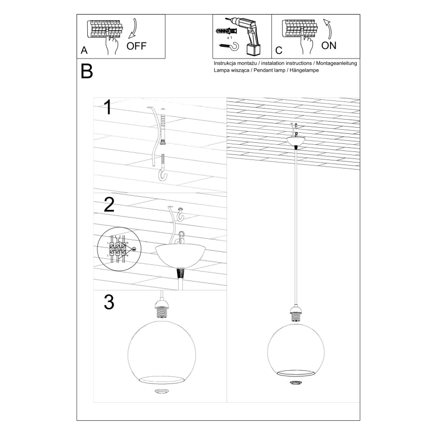 Pendelleuchte BALL an Stahlseil 1xE27/15W/230V Ø 30 cm weiß/hochglanzchrom