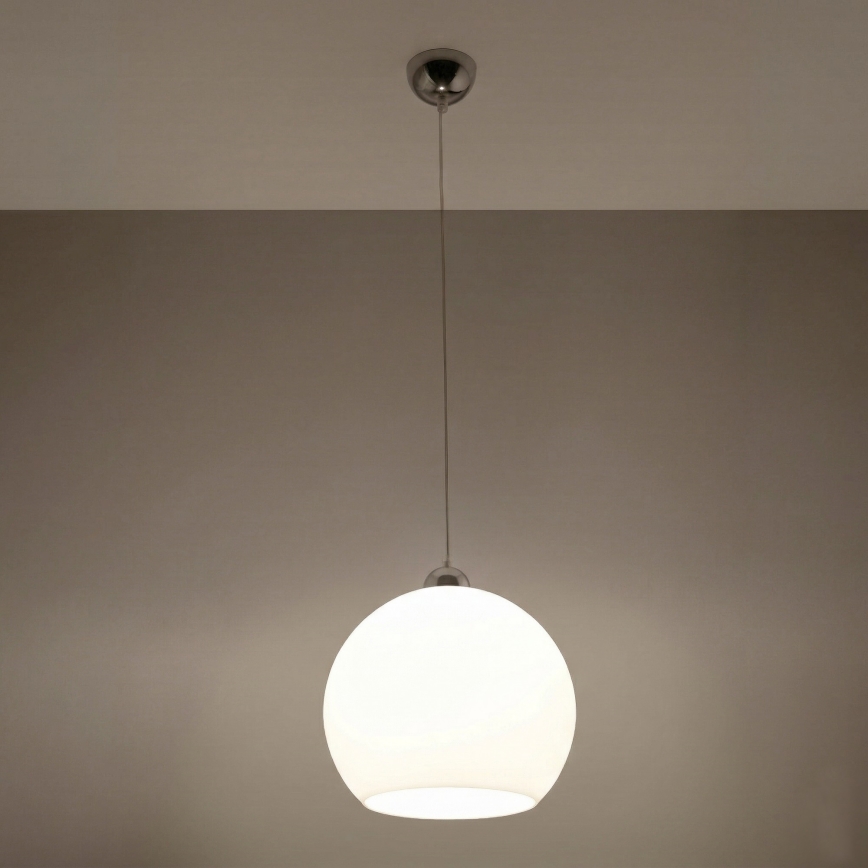 Lampadario a sospensione su cavo BALL 1xE27/15W/230V Ø 30 cm bianco/cromo lucido