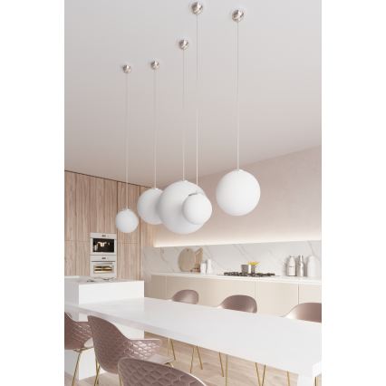 Lampada a sospensione su cavo UGO 1xE27/15W/230V Ø 20 cm bianco/cromo lucido