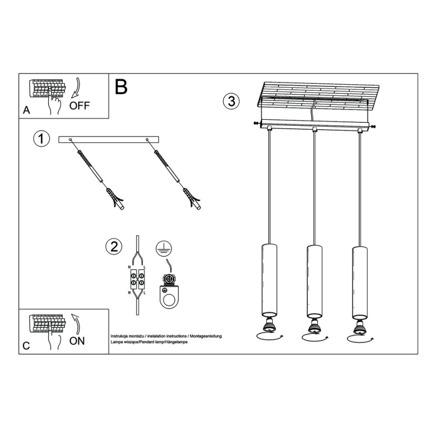 Lampadario a sospensione con filo LAGOS 3 3xGU10/10W/230V bianco