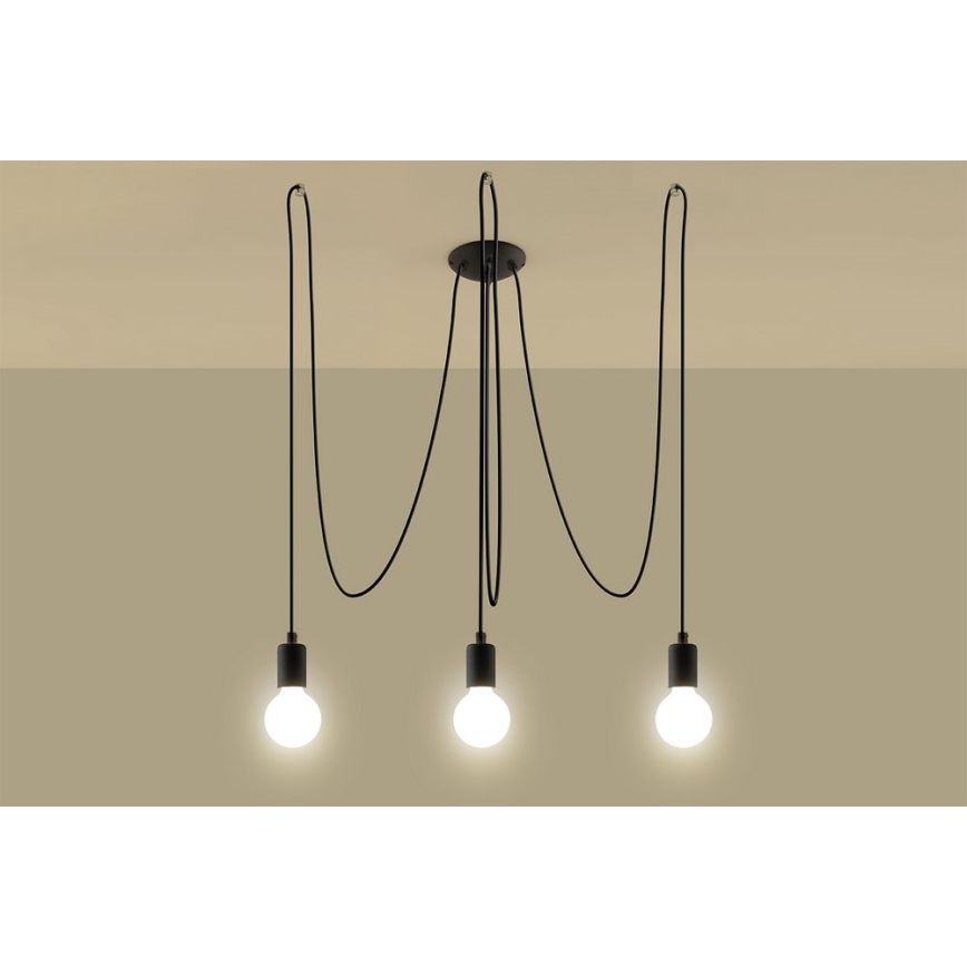 Hängeleuchte EDISON 3 3xE27/60W/230V Spinne schwarz
