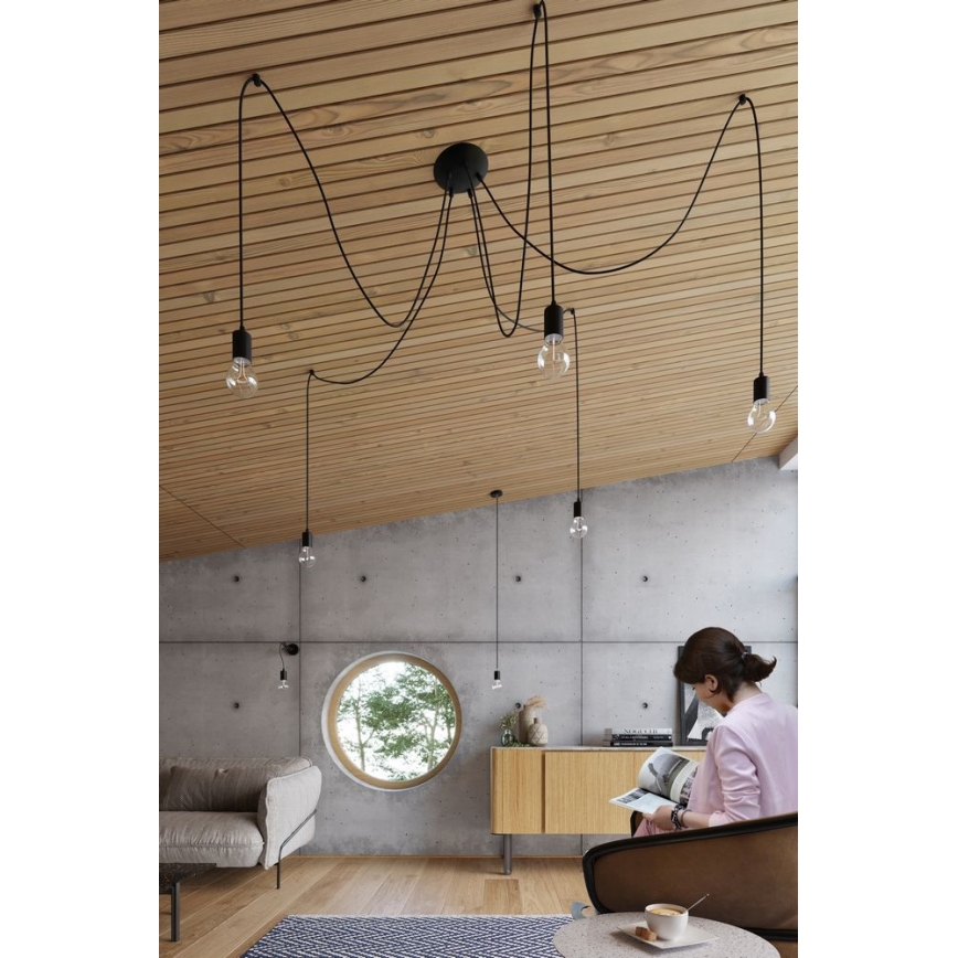 Lampadario a sospensione con filo EDISON 3 3xE27/60W/230V ragno nero