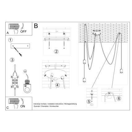 Lampadario a sospensione con filo EDISON 3 3xE27/60W/230V ragno nero