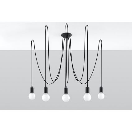 Lampadario a sospensione con filo EDISON 5 5xE27/60W/230V ragno nero