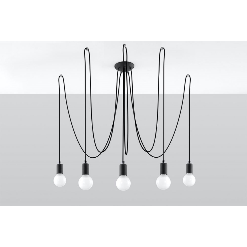 Lampadario a sospensione con filo EDISON 5 5xE27/60W/230V ragno nero