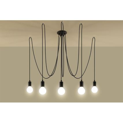 Lampadario a sospensione con filo EDISON 5 5xE27/60W/230V ragno nero