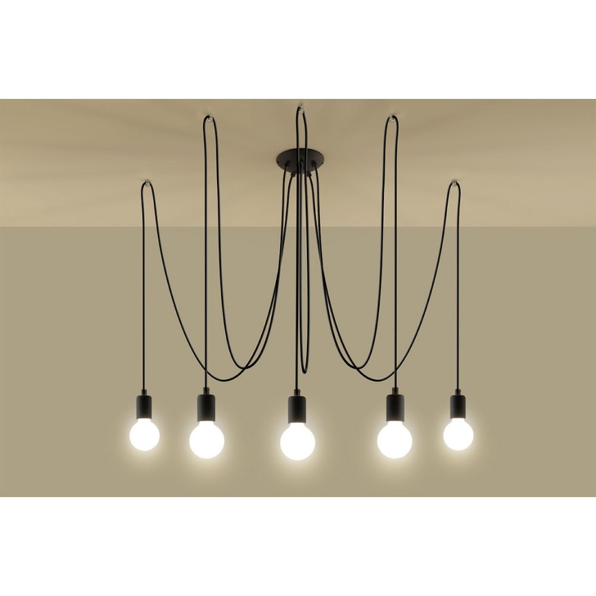 Lampadario a sospensione con filo EDISON 5 5xE27/60W/230V ragno nero