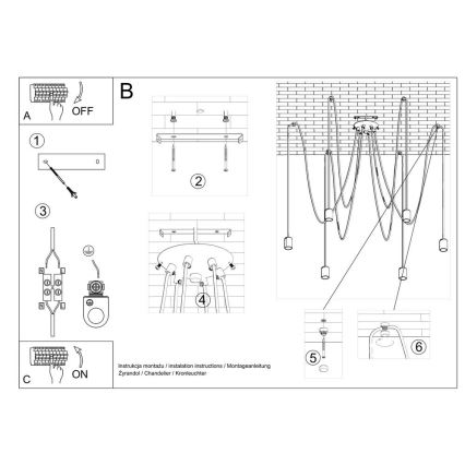 Lampadario a sospensione con filo EDISON 5 5xE27/60W/230V ragno nero