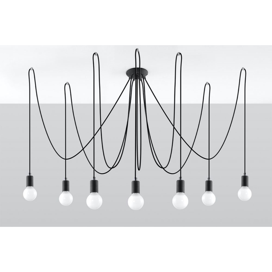Lampadario a sospensione con filo EDISON 7 7xE27/60W/230V ragno nero