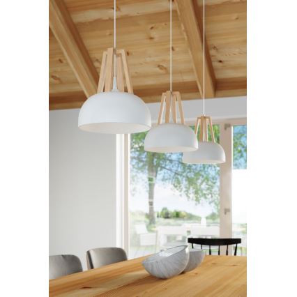 Lampadario a sospensione con filo CASCO 1xE27/60W/230V diametro 30 cm Betulla