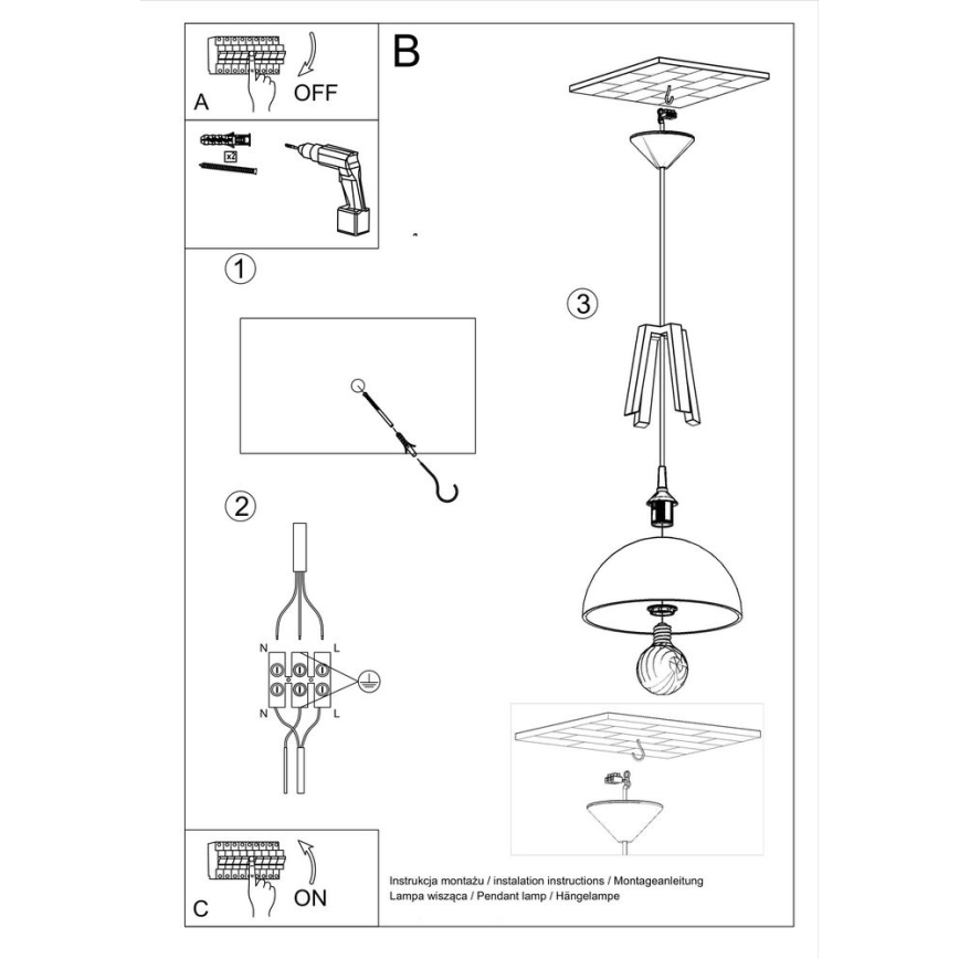 Lampadario a sospensione con filo CASCO 1xE27/60W/230V diametro 30 cm Betulla