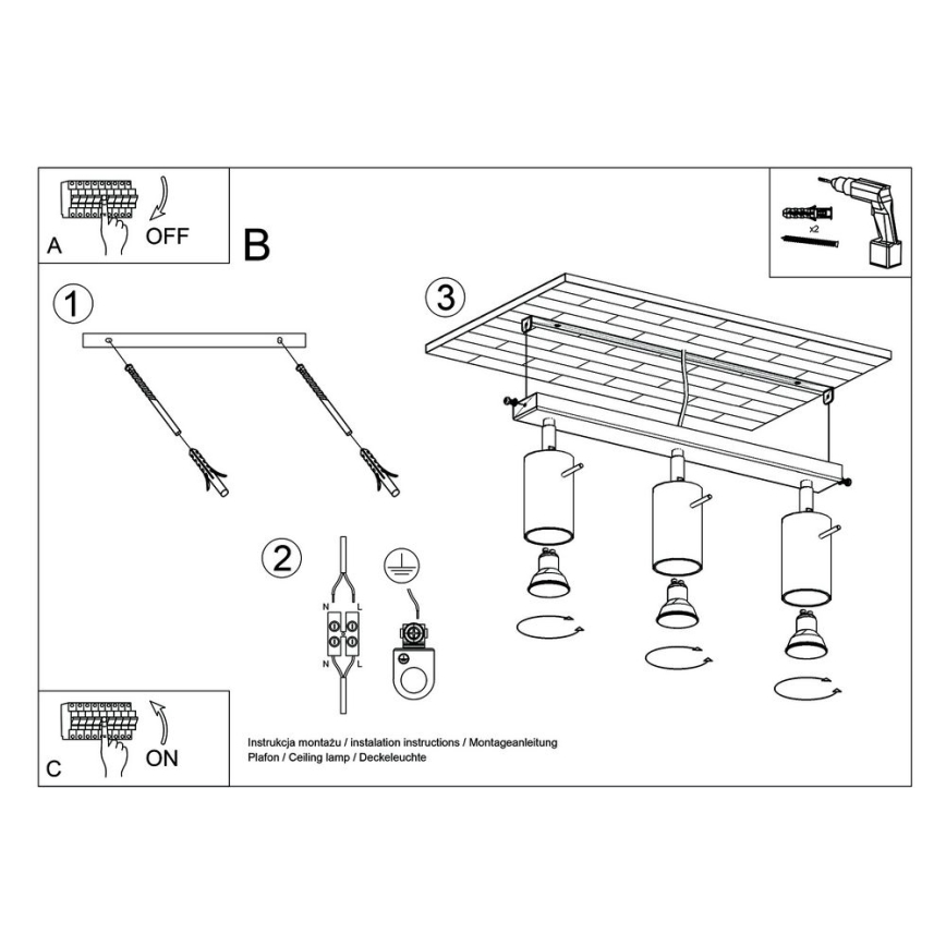 Spot de plafond RING 3xGU10/10W/230V