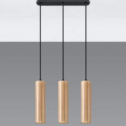 Lampadario a sospensione con filo LINO 3xGU10/40W/230V faggio