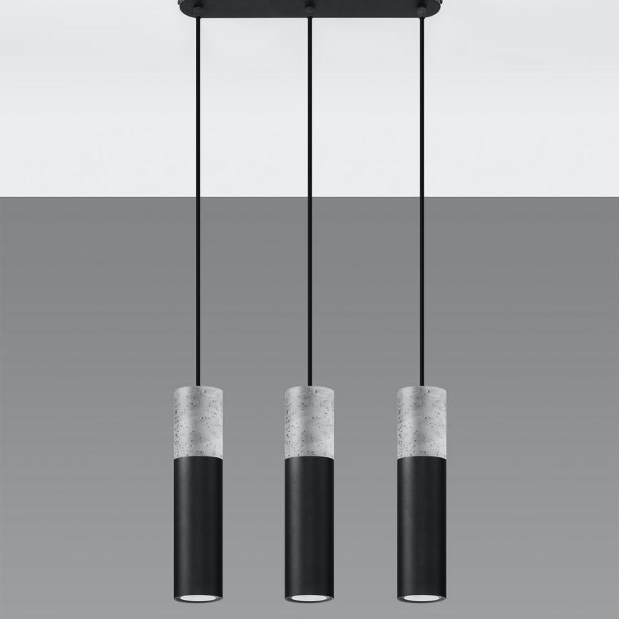 Deckenleuchte an Kabel BORGIO 3xGU10/40W/230V Beton/Metall Schwarz