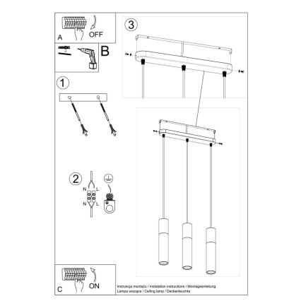 Deckenleuchte an Kabel BORGIO 3xGU10/40W/230V Beton/Metall Schwarz