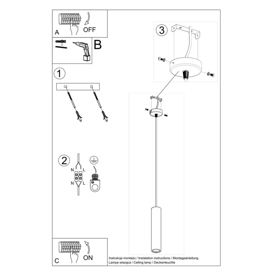 Suspension filaire LUVO 1xGU10/40W/230V béton/noir