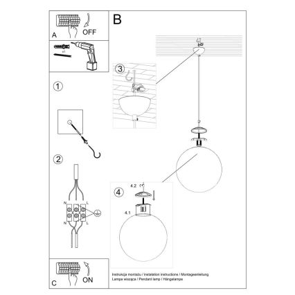 Suspension sur câble TOYA 1xE27/60W/230V Ø 20 cm blanc/doré