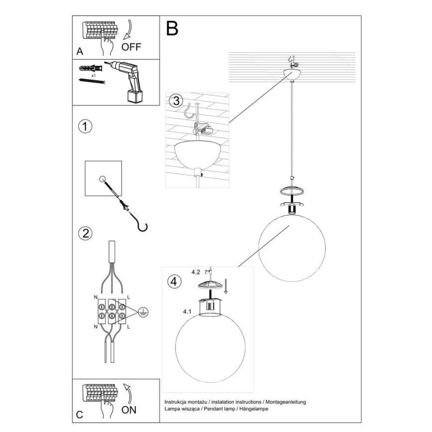 Suspension filaire TOYA 1xE27/60W/230V d. 40 cm