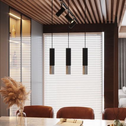 Lampadario a sospensione con filo LOOPEZ 1xGU10/10W/230V nero/cromo lucido