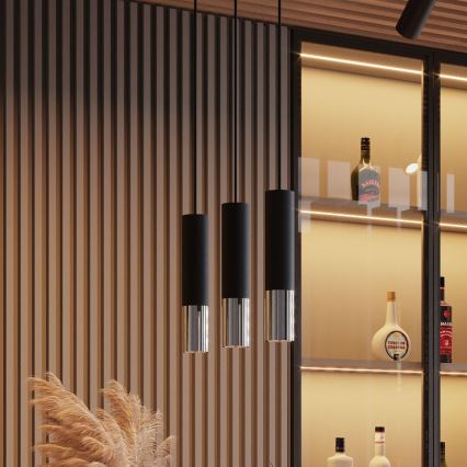 Lampadario a sospensione con filo LOOPEZ 1xGU10/10W/230V nero/cromo lucido