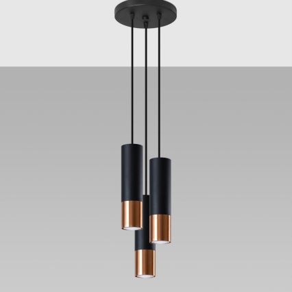 Lampadario a sospensione con filo LOOPEZ 3xGU10/10W/230V arrotondato nero/rame
