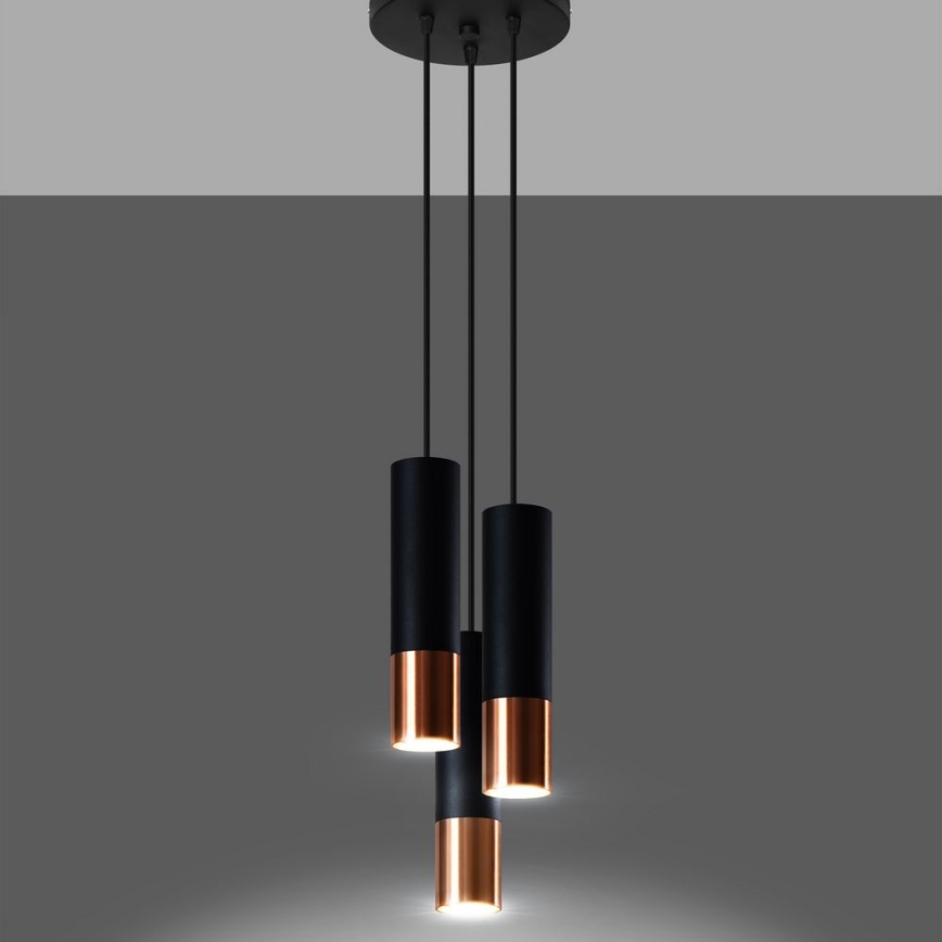 Lampadario a sospensione con filo LOOPEZ 3xGU10/10W/230V arrotondato nero/rame