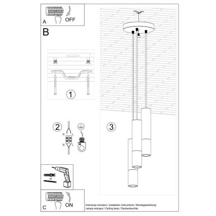 Lampadario a sospensione con filo LOOPEZ 3xGU10/10W/230V arrotondato nero/rame