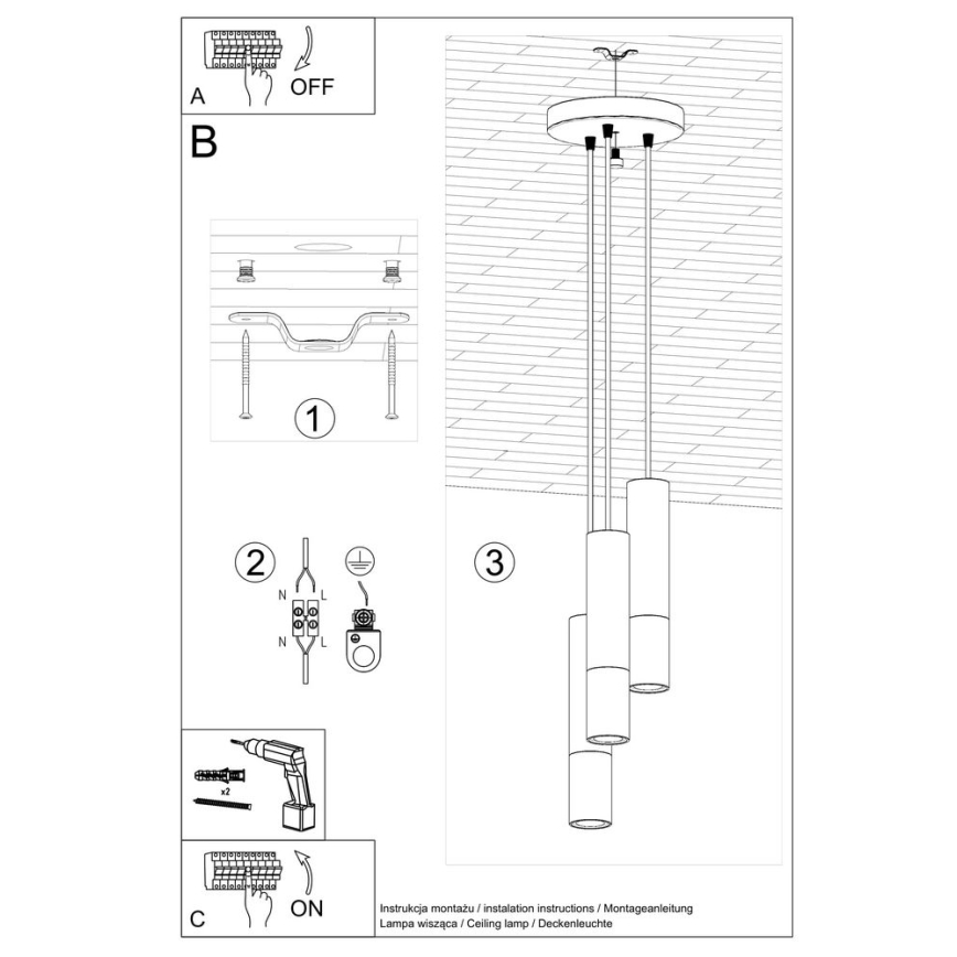 Lampadario a sospensione con filo LOOPEZ 3xGU10/10W/230V arrotondato nero/rame