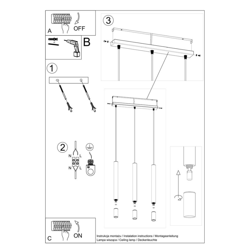 Suspension filaire VIZIER 3xG9/40W/230V blanc