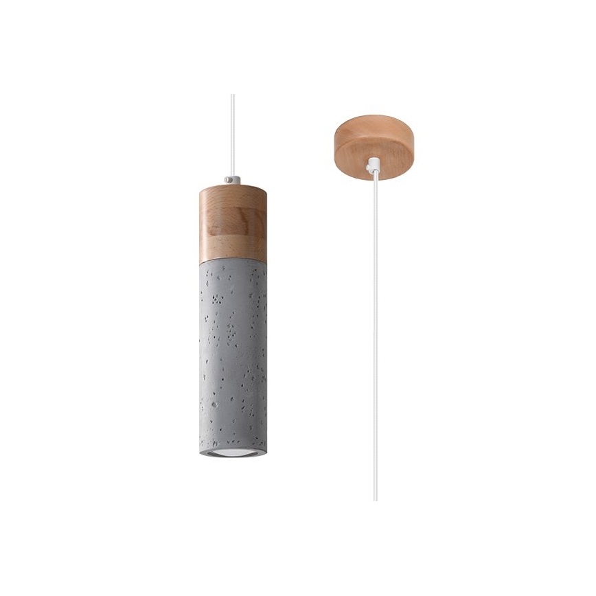 Lampadario a sospensione con filo ZANE 1xGU10/40W/230V calcestruzzo/Betulla/faggio