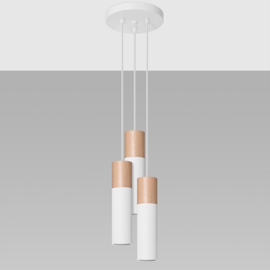 Suspension filaire PABLO 3xGU10/40W/230V blanc/hêtre